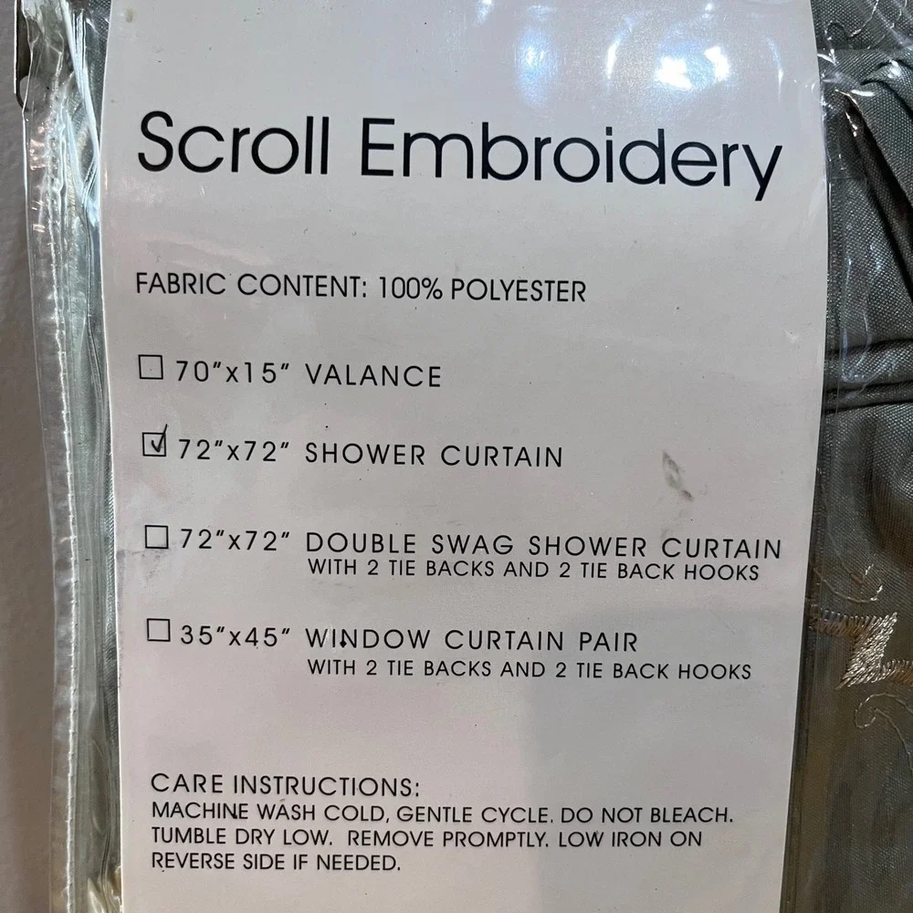 Maytex Scroll Embroidery Shower Curtain Classic Sage Green 72x72 Traditional Vtg